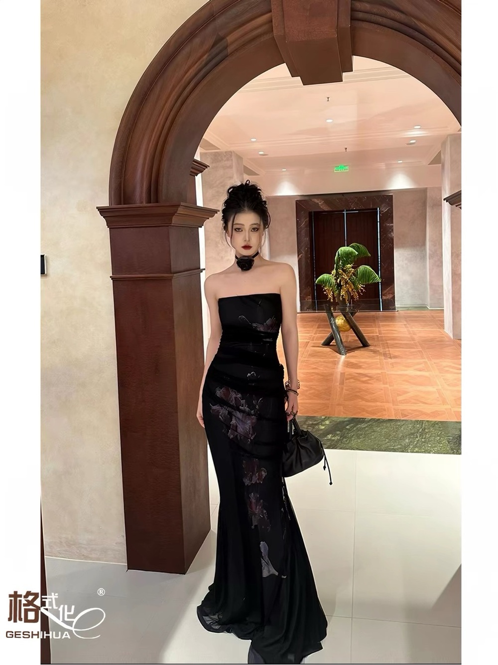 Black Strapless Evening Gown by